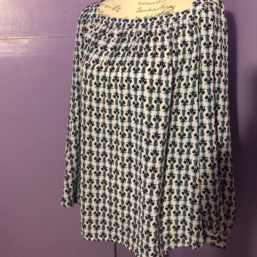 Flower square neck peasant blouse